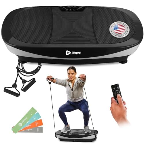 Lifepro Rumblex Max 4D Black Vibration Plate Exercise Machine with Loop Resistance Bands for Home Fitness Shaping Training Recovery Tone & Strength - Image 1