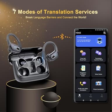 AI Translation Earbuds Real Time, 164 Language Translator Earbud 3-in-1 Bluetooth 5.4 Translator Earbuds with 6 Translation Modes, 75H Translators Headphones with APP for Travel Business, Black - Image 2