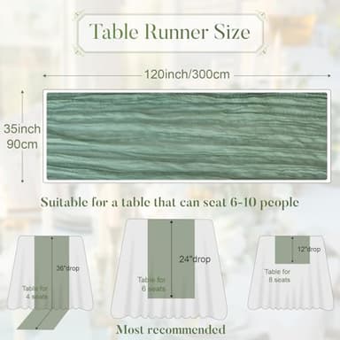 Pusunas 2 Pack Cheesecloth Table Runner 10Ft Gauze Table Runners Sage Green Cheese Cloths Table Runner for Wedding Baby Bridal Shower Decorations Birthday Party Disposable Table Skirts - Image 4