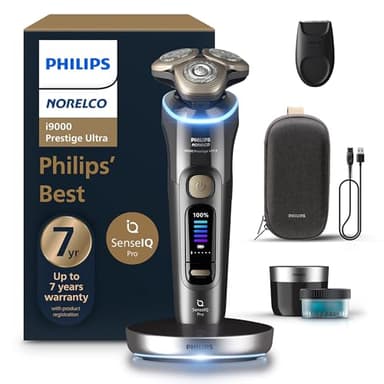 Philips Norelco Shaver i9000 Prestige Ultra, Wet & Dry Electric Shaver, Dark Slate, SenseIQ Pro Technology, Triple Lift & Cut System, 360 Rotating NanoTech Precision Blades, Quick Clean Pod, XP9402/86 - Image 1