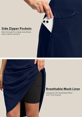 Viodia 25" Knee Length Skorts Skirts for Women with Zipper Pockets Stretchy Modest Aline Midi Skort for Casual Summer Travel Navy - Image 5