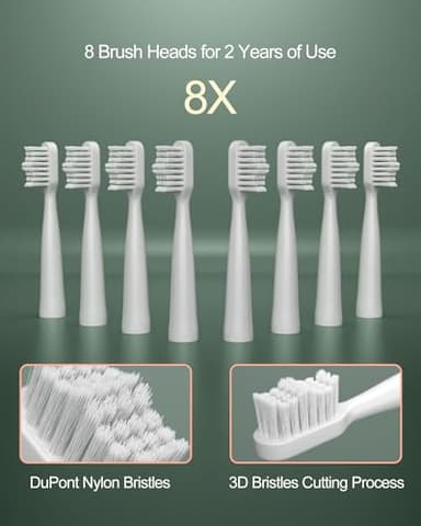 Upgrade Sonic Electric Toothbrush for Adults, 8 Replacement Brush Heads, Rechargeable Electric Toothbrush with 2-Minutes Timer IPX7 Water-Proof, for Indoor & Outdoor, White & Green Gradient - Image 5