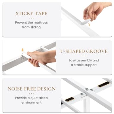 SHA CERLIN 14 Inches Queen Size Metal Platform Bed Frame/Vintage Iron-Art Headboard and Footboard/Mattress Foundation for Storage/No Box Spring Needed/Noise-Free/Easy Assembly/White - Image 6