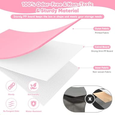 Mabahoo Large Toy Box, Collapsible Sturdy Storage Organize Chest Boxes With Lids, 25"x13"x16" Kids Toy Chest Bin Baskets for Living Room, Bedroom, Nursery, White & Pink - Image 3