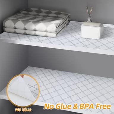 Shinlendid Drawer and Shelf Liner for Kitchen Cabinets, Non-Adhesive Strong Grip Cabinet Liners for Dressers, Durable Waterproof Anti Slip Cupboard Liner, White/Sliver, 23 in x 10 Feet - Image 6