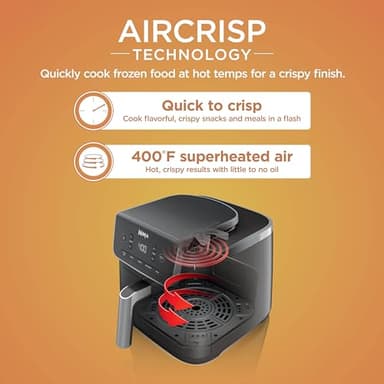 Ninja | Air Fryer | 5 QT Capacity | 5-in-1 Air Fry, Bake, Roast, Reheat, & Dehydrate | Air Crisp Technology | Nonstick Basket & Crisper Plate | Grey | AF142 - Image 3