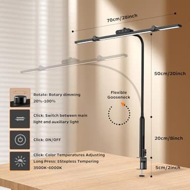 SUMOT LED Desk Lamp with Clamp, 24W Architect Light, Auto-Dimming, Stepless Brightness Control, Atmosphere Lighting for Home Office - Image 5