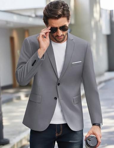 COOFANDY Mens Two Button Blazer Jacket Big and Tall Formal Business Suit Jackets, Light Gray, Large - Image 4