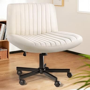 LEMBERI Criss Corss Chair with Wheels, Armless Wide Cross Legged Office Desk Chairs, Fabric Rocking Swivel Computer Task Vanity Makeup Chair for Home Office - Image 1