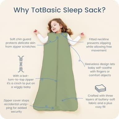TOTBASIC Toddler Sleep Sack 1.0 TOG, Wearable Blanket Baby Sleeping Bag with 2-way Safe Zipper, Ultra Soft All Season Sleep Sacks - Image 3