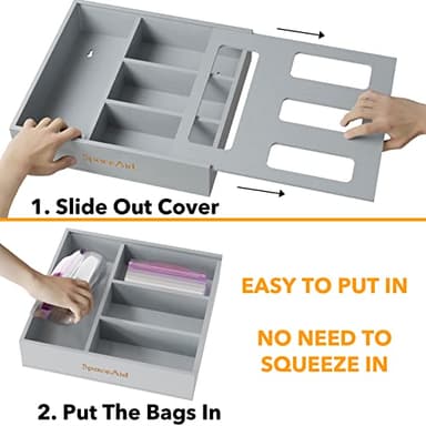 SpaceAid Bag Storage Organizer for Kitchen Drawer, Bamboo Organizer, Compatible with Gallon, Quart, Sandwich and Snack Variety Size Bag (1 Box 4 Slots), Gray - Image 5