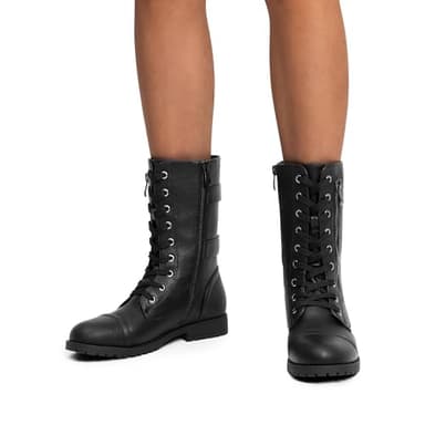 DREAM PAIRS Women's Combat Boots, Mid Calf Built-in Wallet Pocket Lace up Military Ankle Booties,Size 8.5,Classic Black,TERRAN - Image 7