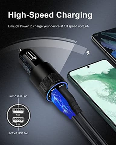 Car Charger, [2Pack/3.4a] Fast Charge Dual Port USB Cargador Carro Lighter Adapter for iPhone 15 14 13 12 11 Pro Max X XR XS 17 Plus 16, iPad, Samsung Galaxy S23 S22 S21 S25 Plus S7 j7 S10e S9 Note 8 - Image 2