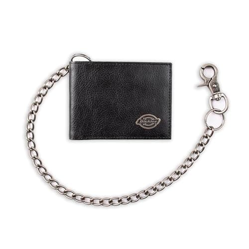Dickies Men’s Bifold Genuine Leather Thin Card Wallet with ID Window and Keychain - Image 1