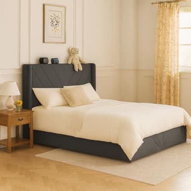 COMHOMA King Size Metal Bed Frame with Upholstered Headboard,Storage Drawers,USB & Type-C Charging Ports,No Box Spring Needed,Dark Grey - Image 4