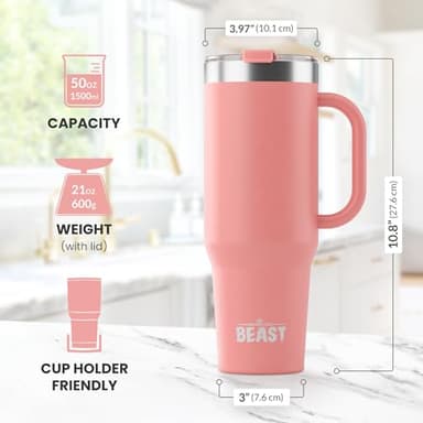 Beast 50 oz Tumbler Stainless Steel Vacuum Insulated Coffee Ice Cup Double Wall Travel Flask (Blossom Pink) - Image 3