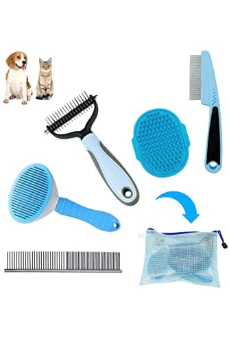 MASTER QUEEN Dog Brush Grooming Kit 5PCS - Dog Brushes for Grooming, Dog Brush for Shedding,Puppy Brush and Flea Comb for Dogs, Slicker Brush Comb and Dog Hair Brush Set Blue - Image 1