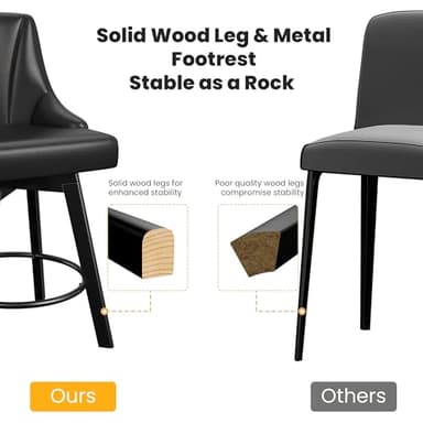 YaFiti Swivel Bar Stools with Backs, 24" Counter Height Bar Stools Set of 6, PU Leather Upholstered Counter Barstools with Solid Wood Legs for Kitchen Island, Home Bar, Black - Image 6