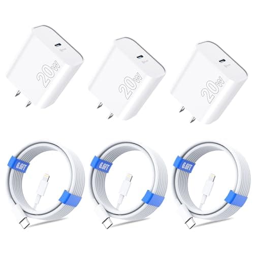 for iPhone 14 13 12 11 Charger Fast Charging [MFi Certified], 3-Pack 20W PD USB C Wall Charger Block with 6.6ft USB C to Lightning Cable Compatible with iPhone 14 Pro Max/Pro/Plus/Mini/iPad & More - Image 1