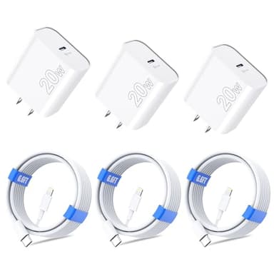 for iPhone 14 13 12 11 Charger Fast Charging [MFi Certified], 3-Pack 20W PD USB C Wall Charger Block with 6.6ft USB C to Lightning Cable Compatible with iPhone 14 Pro Max/Pro/Plus/Mini/iPad & More - Image 1