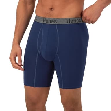 Hanes Mens 3-pack Comfort Flex Fit Ultra Soft Stretch Brief, Available In Regular And Long Leg Boxer, Gray/Blue- Long Leg - 3 Pack, Large US - Image 4
