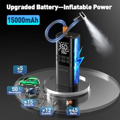 Tire Inflator Portable Air Compressor - Air Pump for Car Tires 150PSI &15000 mAh Battery, Portable Tire Inflator for Car with Pressure Gauge, Tire Inflator with LED Light, for Bike, Motorcycle, Balls - Image 2