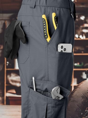 Winvote Men's Cargo Work Pants Water Resistant Tactical Pants 31" Lightweight Hiking Ripstop Pants Outdoor Apparel Grey 34 - Image 5