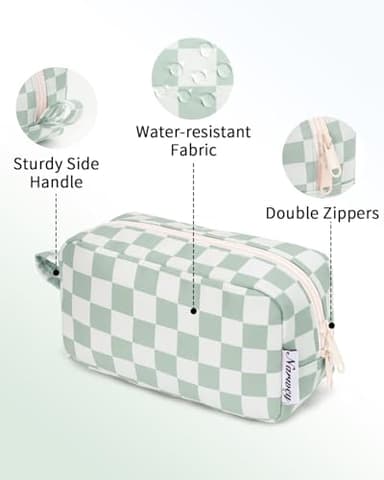 Narwey Small Checkered Makeup Bag for Purse, Gift for Teen Girls, Travel Makeup Pouch Mini Cosmetic Bag Cute Make up Bags Zipper Pouch for Women and Girls (Mint Green Checkerboard, Small) - Image 6