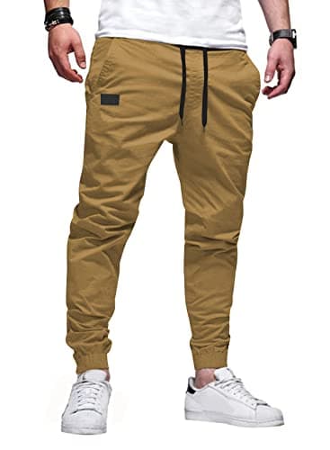 JMIERR Mens Casual Joggers Pants - Cotton Drawstring Chino Cargo Pants Hiking Outdoor Twill Track Jogging Sweatpants Travel Essentials Pants with Pockets for Men, XL, D Khaki - Image 1