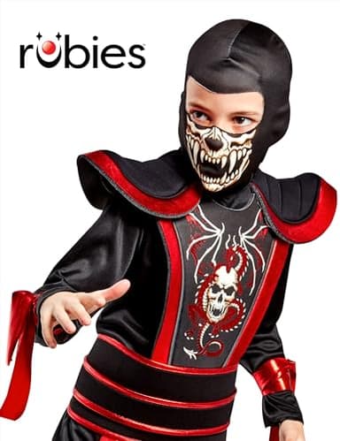 Rubies Ninja Light Warrior Glow In The Dark Costume Jumpsuit and Hood for Kids Boys, Small for Themed Parties and Halloween - Image 6