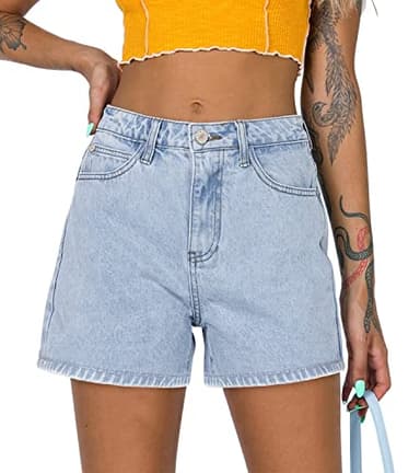 Jean Shorts Womens High Waisted Casual Stretchy Denim Shorts Boyfriend Shorts for Summer Light Blue L - Image 1