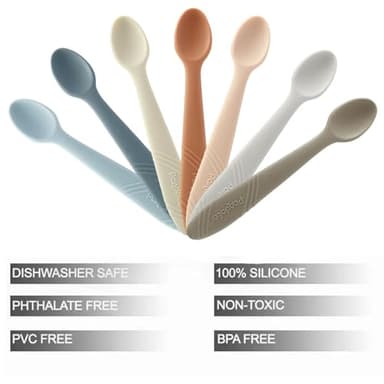 PandaEar 7 Pack Silicone Baby Feeding Spoons, First Stage Training Spoon Infant Utensils Feeding Supplies, BPA Free Gum-Friendly Soft Tip Baby Led Weaning Spoon - Image 6