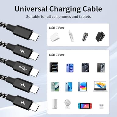 USB C Splitter Multi Charging Cable, Dual Type C Charger Cord,4 in 1 Multiple Nylon Braided Cable with 4 Type-C Connectors Compatible with iPhone 15 Pro Max/Samsung Galaxy/Tablets/Google-1Pack 5FT. - Image 6