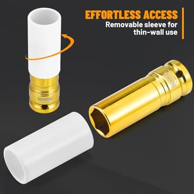 1/2" Drive 5pc Impact Lug Nut Socket Set, Metric 15-17-19-21-22 mm, Thin Wall with Colored Covers, Wheel Lug Nuts Socket with Protective Sleeve and Insert Prevent Damage to Rims (Red） - Image 5