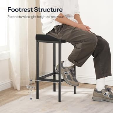 HOOBRO Bar Stools,Set of 3 Bar Chairs, Counter Height Bar Stools, Saddle Stools, Set of 3 Kitchen Stools, 24.8" Barstools, 2.4" Thick Upholstery, for Kitchen, Dining Room, Cafe, Black BB10BYP301 - Image 7