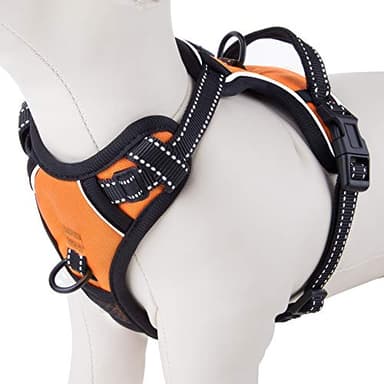 PHOEPET Reflective Dog Harness No Pull Large Breed Vest with 2 Metal Leash Attachment Hooks(XL, Orange) - Image 1