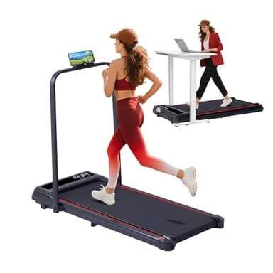 Treadmill with Handles for Home Small, 3.0HP Electric Compact Walking Pad Treadmills with Handle Bar, 0.6-6.2MPH Portable Under Desk Treadmill Home for Small Space, 320LBS - Image 1