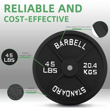Fitvids Cast Iron 1-Inch Standard Weight Plate for Strength Training & Weightlifting, Multiple Weights Available, 45LB (Pair) - Image 3