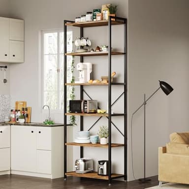 Casaottima Book Shelf, 6 Tier Tall Bookshelf, Modern Wood Bookcase Shelves for Bedroom, Industrial Display Shelf for Living Room Home Office Kitchen, Standing Shelving Unit Storage Organizer, Vintage - Image 6