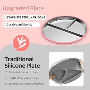 iconfont Stainless Steel Toddler Plate, 9 Inch Suction Plates for Toddlers, Baby Plate for Toddlers 1-3, Non-Toxic BPA-Free Microwave Dishwasher Safe - 2 Packs - Image 6