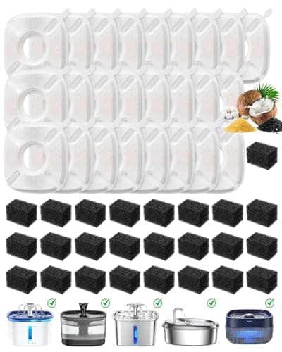 50 Pcs Cat Water Fountain Filters For Veken 95oz/2.8L, 67oz, 85oz, 135oz Dog Water Fountain Automatic Pet Fountain Dog Water Dispenser 25Pcs Pet Fountain Filter Replacement & 25Pcs Pre-Filter Sponges - Image 1
