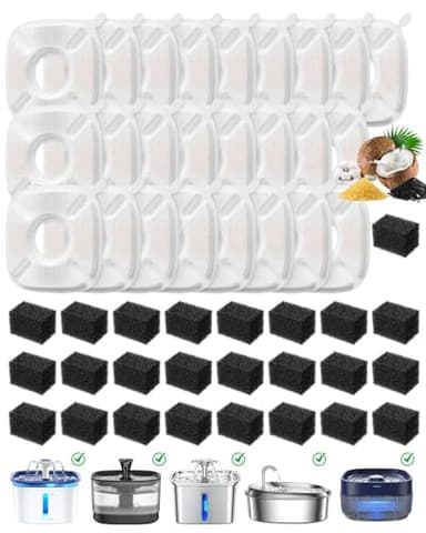 50 Pcs Cat Water Fountain Filters For Veken 95oz/2.8L, 67oz, 85oz, 135oz Dog Water Fountain Automatic Pet Fountain Dog Water Dispenser 25Pcs Pet Fountain Filter Replacement & 25Pcs Pre-Filter Sponges - Image 1