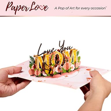 Paper Love 3D Love You Mom Pop Up Mothers Day Card, For Mom, Wife, All Occasion - 5" x 7" Cover - Includes Envelope and Note Tag - Image 4
