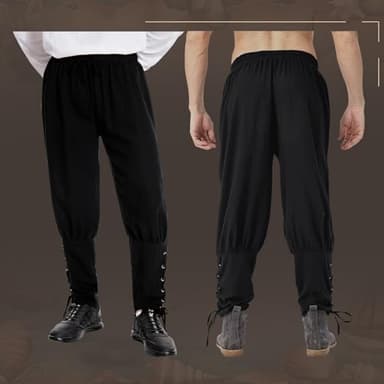 Mens Spring Summer Autumn Ankle Banded Pants Medieval Viking Navigator Trousers Renaissance Pants (Large, Black) - Image 3