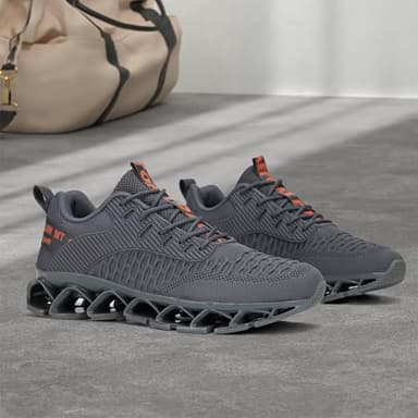 Mens Running Shoes Lace up Blade Non Slip Fashion Sneakers Breathable Mesh Casual Sport Athletic Walking Shoes - Image 2