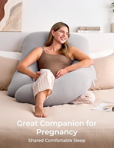 Momcozy Pregnancy Pillows for Sleeping, U Shaped Full Body Pillow for Pregnancy Women with Removable Jersey Cotton Cover, 57 Inch Maternity Pillow, Grey - Image 3