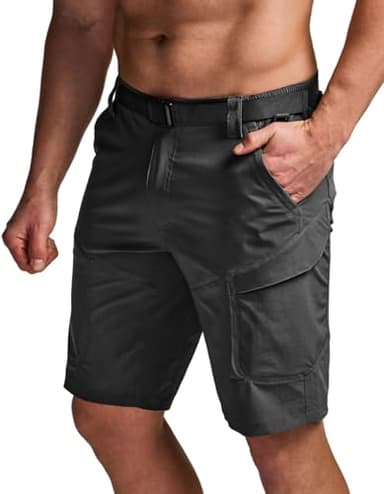 CQR Men's Quick Dry Stretch Hiking Cargo Shorts, Lightweight Water Resistant Tactical Casual, Golf & Outdoor with Pockets, Shendo Trail W/Belt Black, 34W x 10L - Image 1