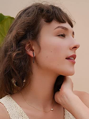 Sterling Silver Gold Chain Earrings for Women Hypoallergenic Stud Cartilage Flat Back Earrings Best Friend Birthday Gifts for Women Trendy Siser Mom Wife Womens Her Friend Party (D_Black) - Image 3