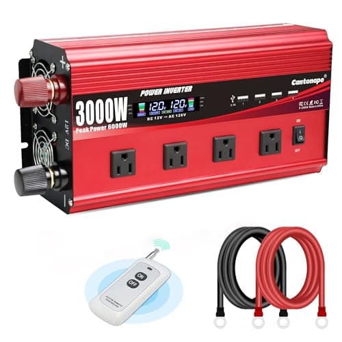 Cantonape 3000W Power Inverter 12V to 110V/120V DC to AC with LCD Display, Remote Controller 4 x AC Outlets and 4 x 3.1A USB Car Adapter for Car Truck Boat RV Solar System - Image 1