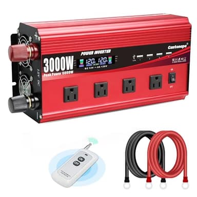 Cantonape 3000W Power Inverter 12V to 110V/120V DC to AC with LCD Display, Remote Controller 4 x AC Outlets and 4 x 3.1A USB Car Adapter for Car Truck Boat RV Solar System - Image 1